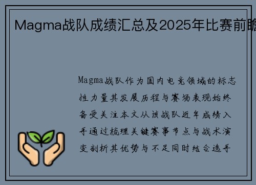 Magma战队成绩汇总及2025年比赛前瞻